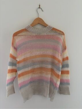 Bimba y Lola Pastel Striped Crewneck sheer knit Sweater, M